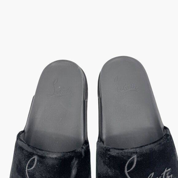 Christian Louboutin 'Navy Pool' Slide Sandals Size 37 US 7 Black Velvet Logo 25 - Picture 5 of 12